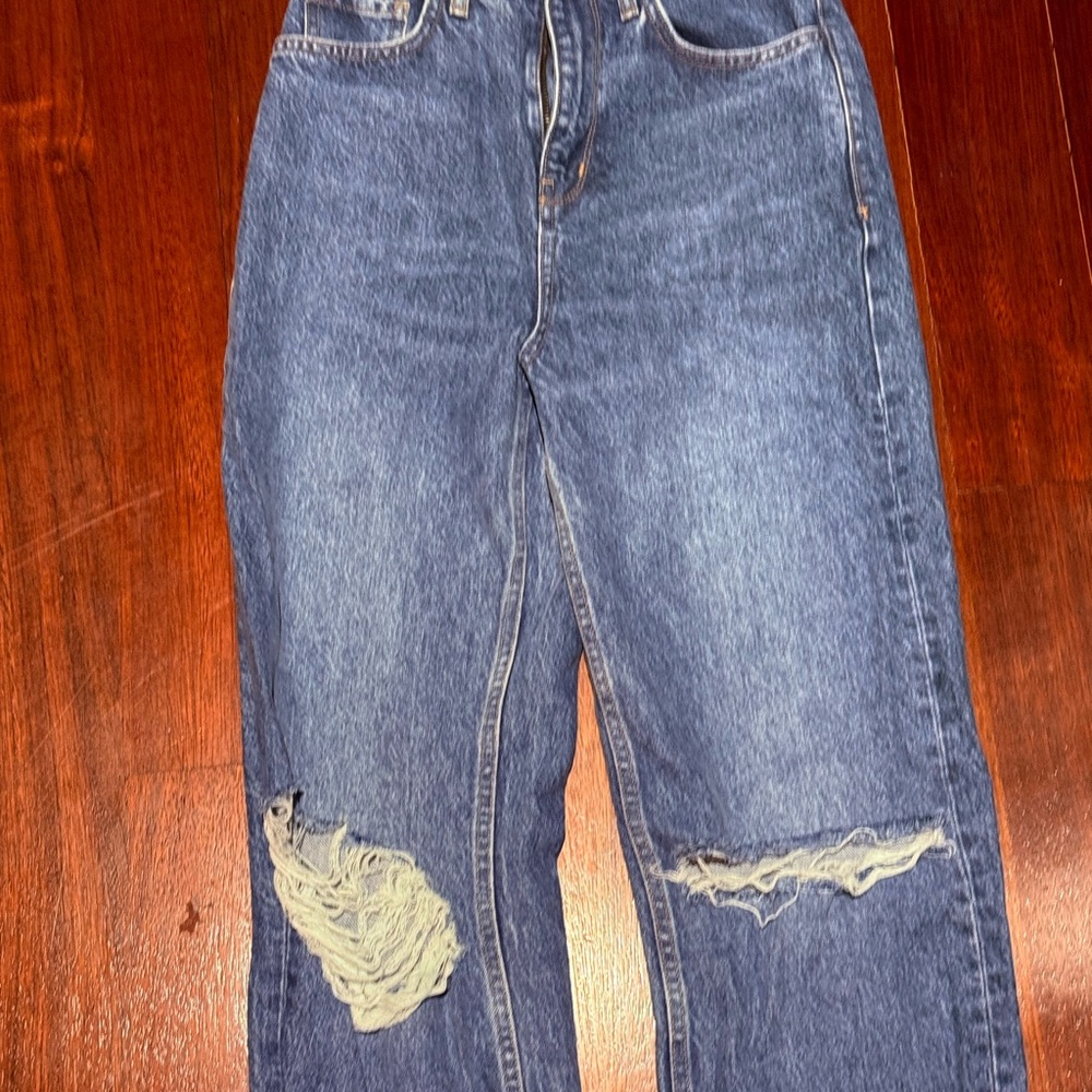 Blue High Rise Distressed Denim Jeans